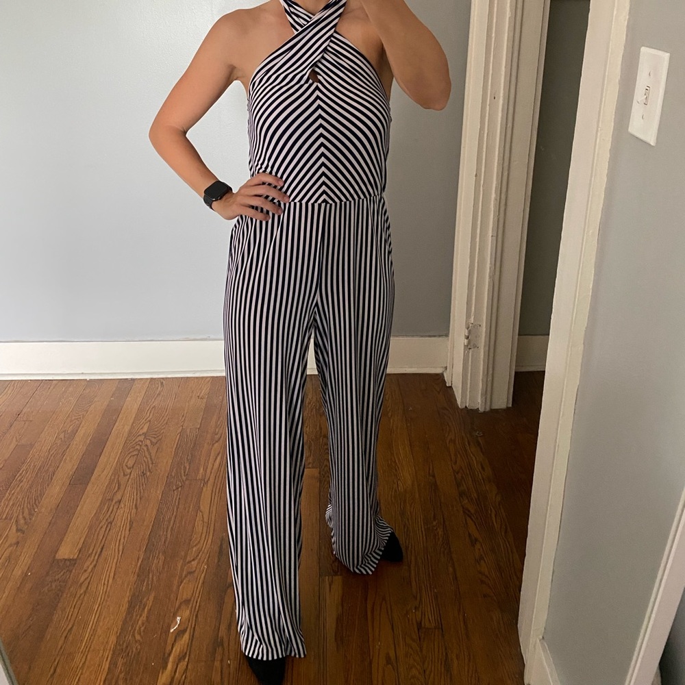 RALPH LAUREN stripped blue and white jumpsuit